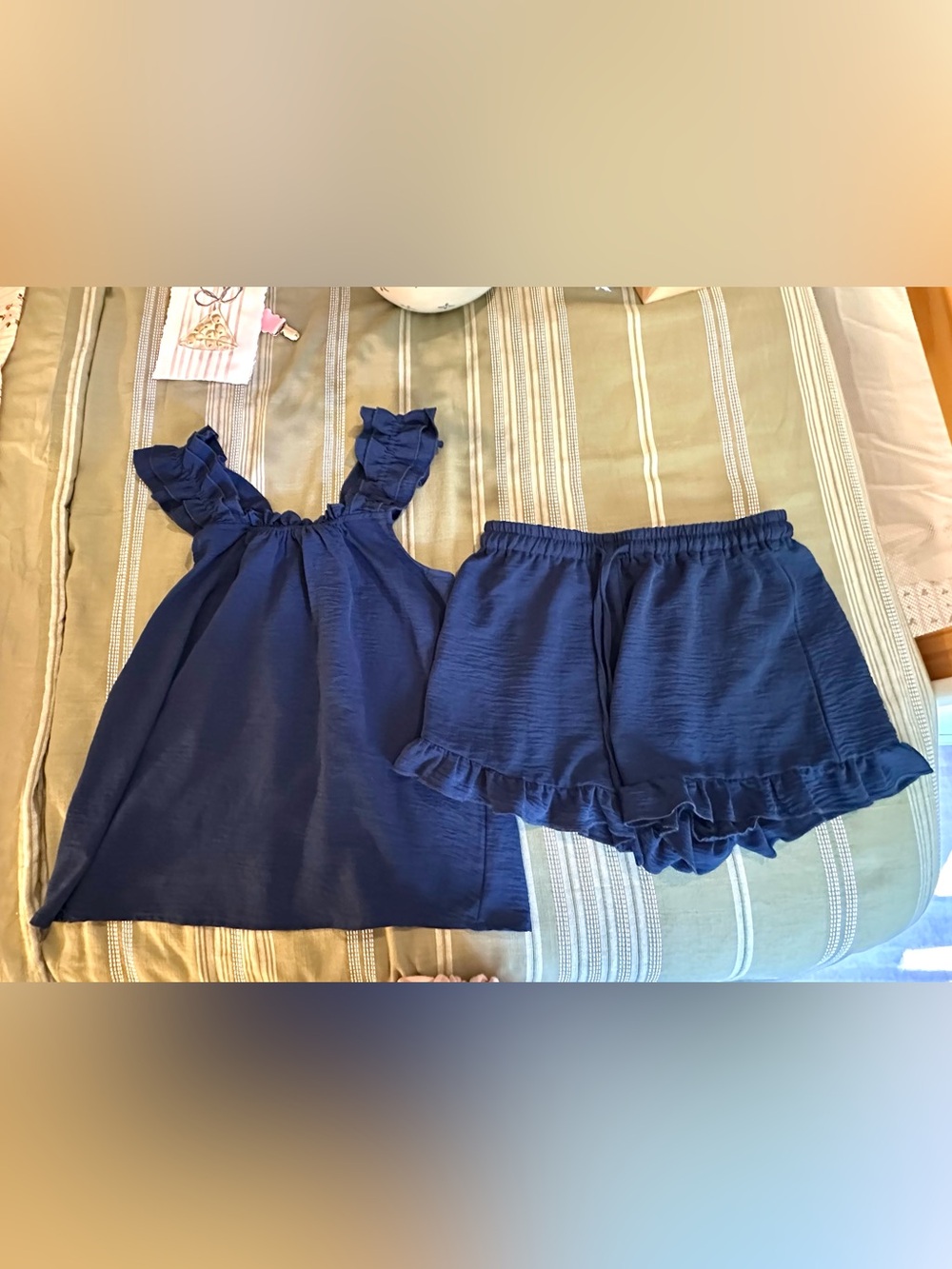 Navy Ruffle Tank Top and Shorts PJ Set